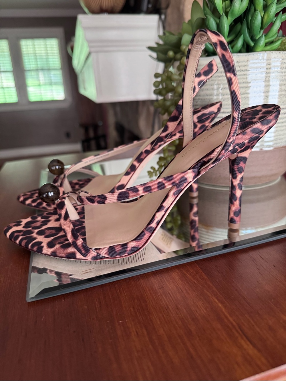Antonio Melani Leopard Print Slingback Stiletto Sandals